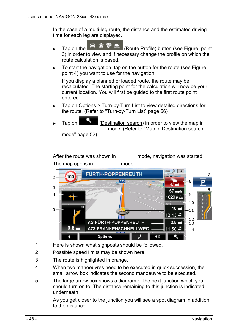 3 map in navigation mode | Navigon 33xx User Manual | Page 48 / 80