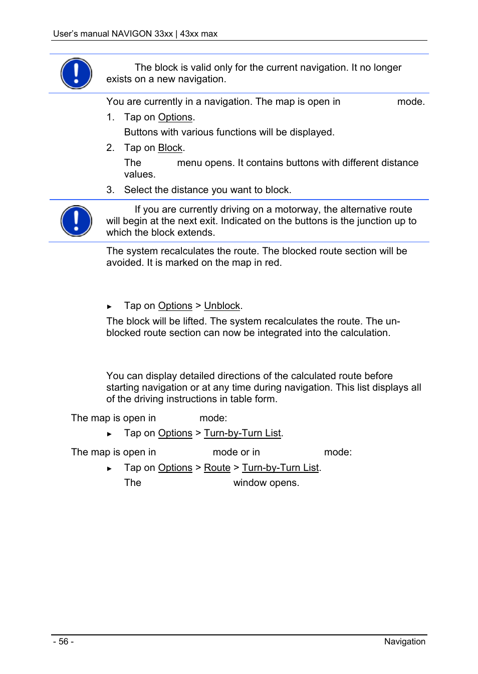 5 turn-by-turn list, Useful functions, Nearby | Turn-by-turn list | Navigon 33xx User Manual | Page 56 / 80