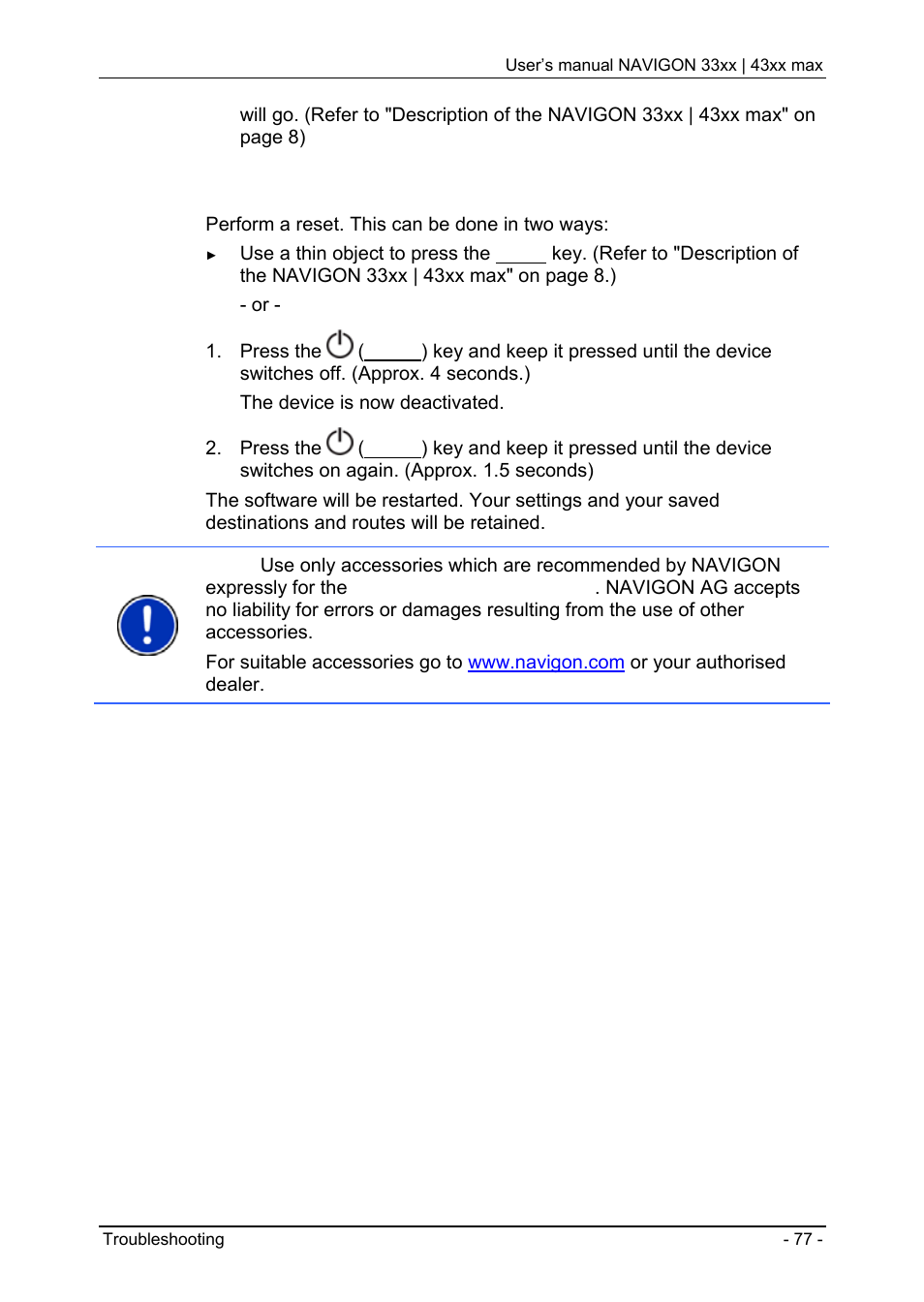 Settings | Navigon 33xx User Manual | Page 77 / 80