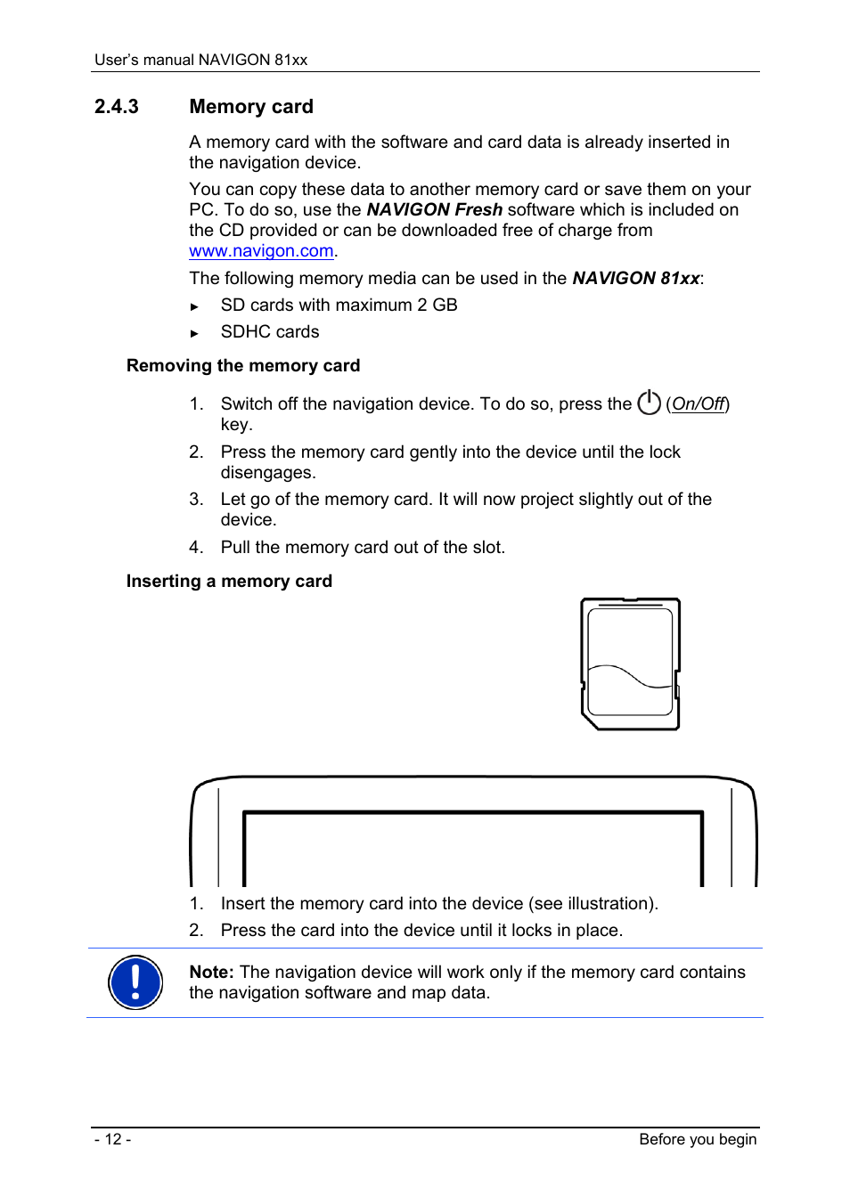 3 memory card, Memory card | Navigon 81XX User Manual | Page 12 / 72