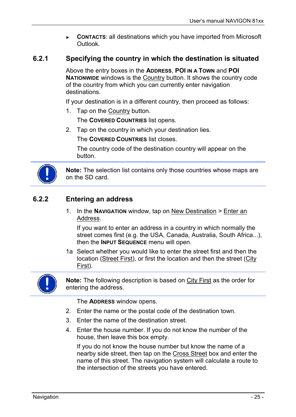 2 entering an address, Entering an address | Navigon 81XX User Manual | Page 25 / 72