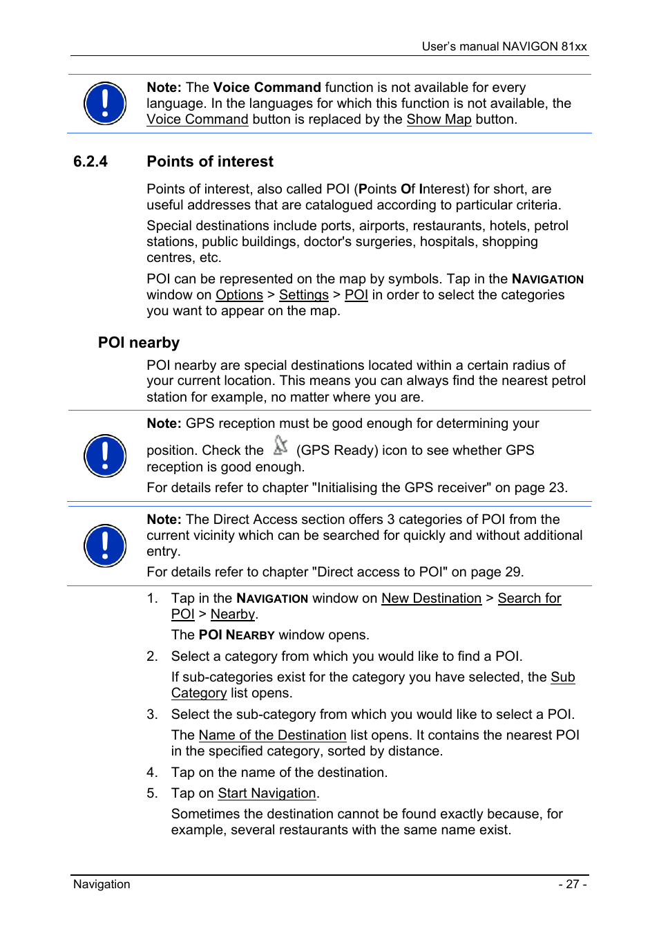 4 points of interest, Points of interest, Poi nearby | Navigon 81XX User Manual | Page 27 / 72