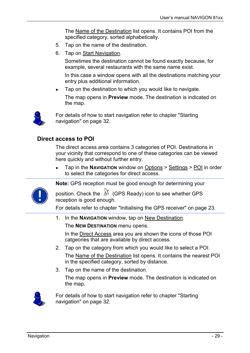 Direct access to poi | Navigon 81XX User Manual | Page 29 / 72