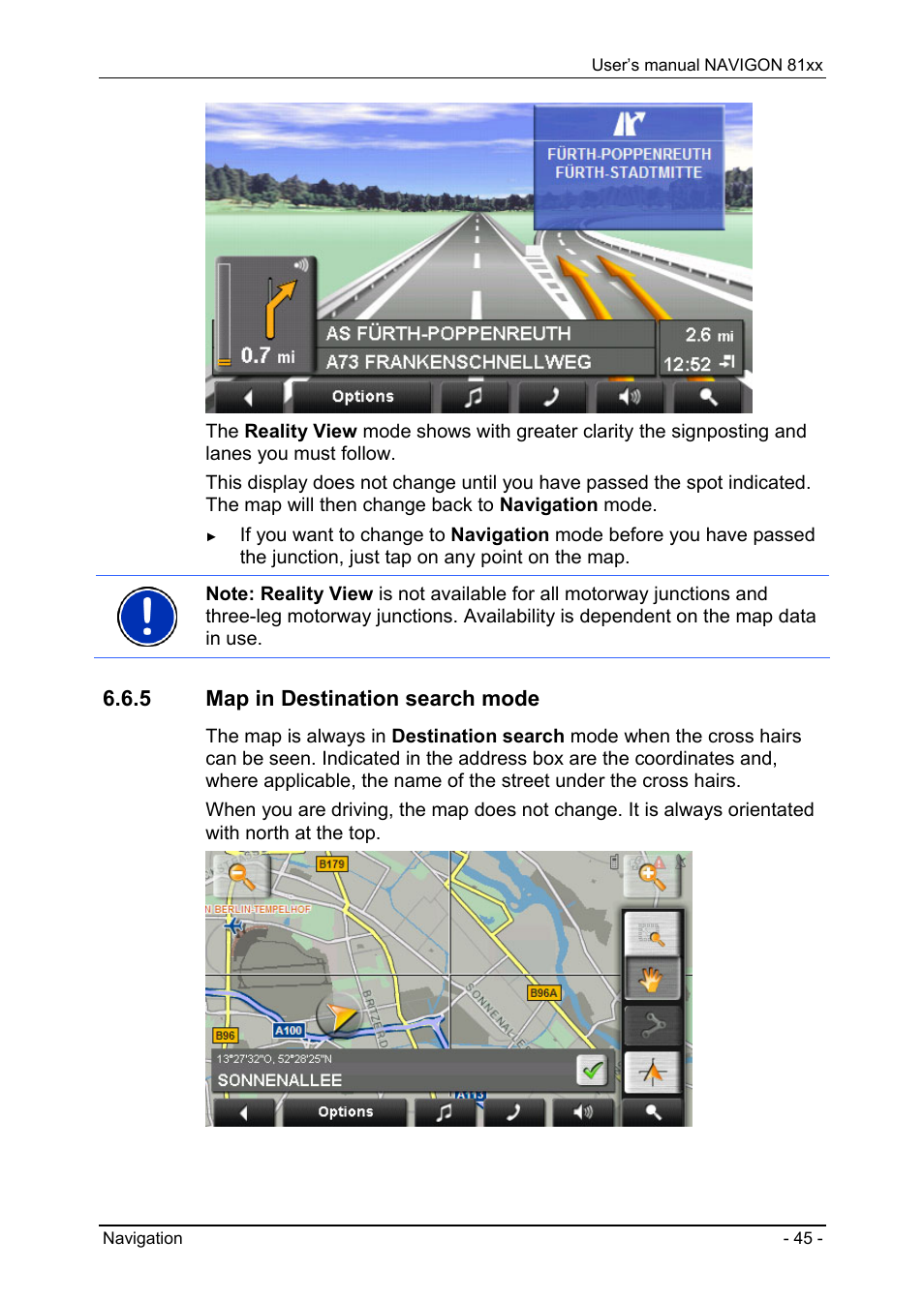 5 map in destination search mode, Map in destination search mode | Navigon 81XX User Manual | Page 45 / 72
