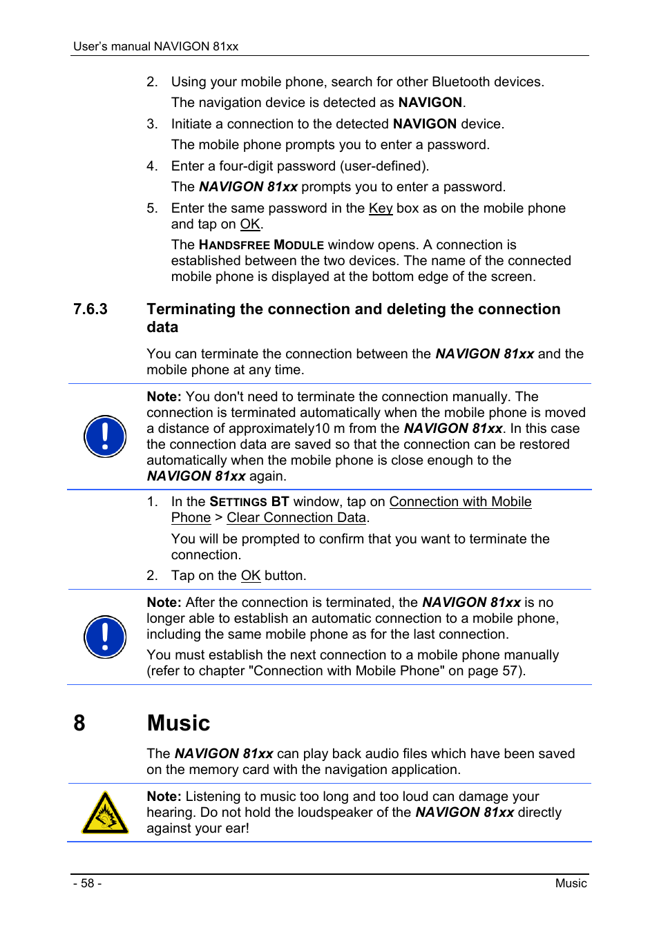 8 music, Music | Navigon 81XX User Manual | Page 58 / 72