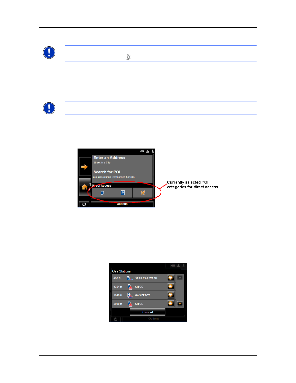Selecting a direct access poi | Navigon 2090S User Manual | Page 63 / 126