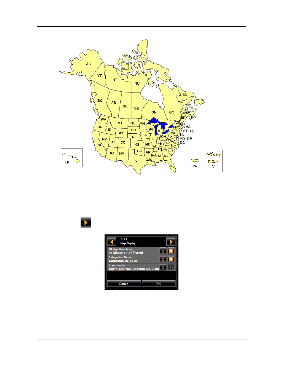 North america map, View information on the current map | Navigon 2090S User Manual | Page 92 / 126