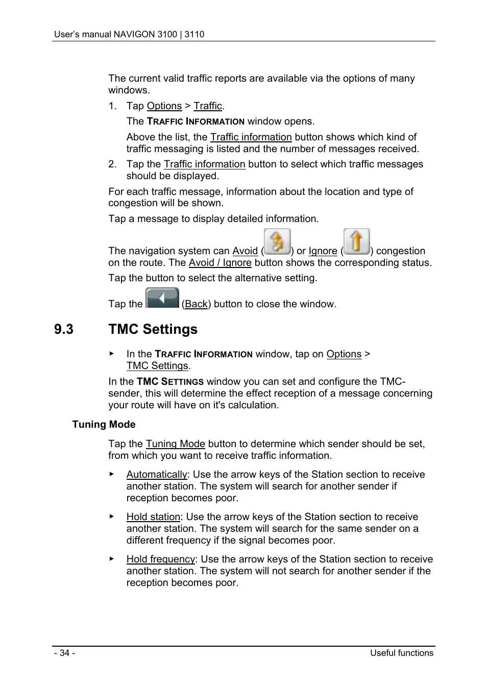 3 tmc settings | Navigon 3100 User Manual | Page 36 / 41