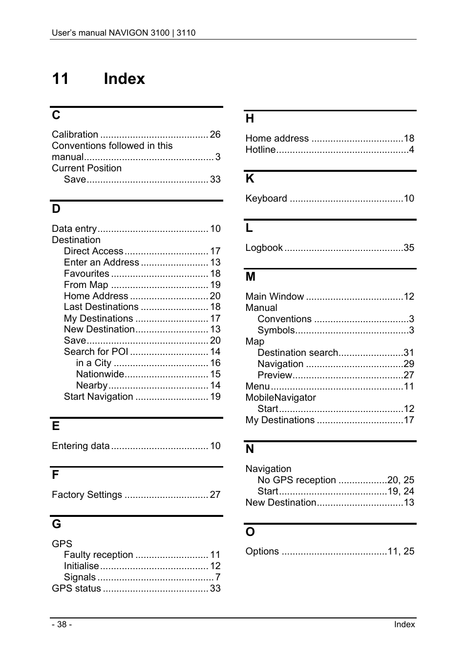 11 index | Navigon 3100 User Manual | Page 40 / 41