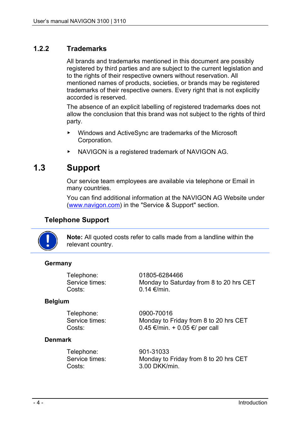 2 trademarks, 3 support | Navigon 3100 User Manual | Page 6 / 41