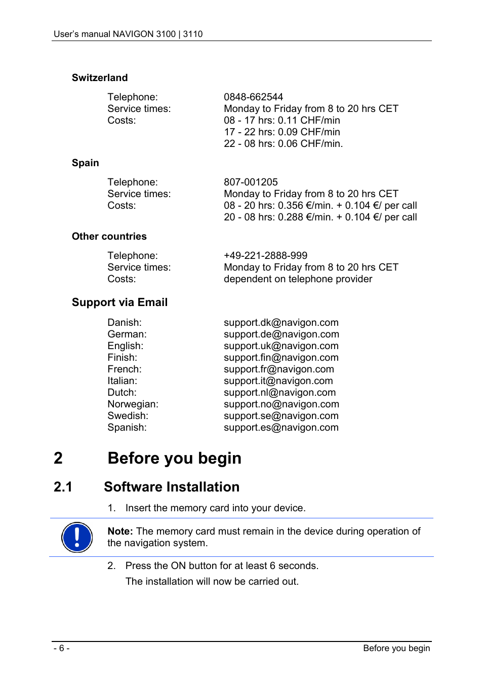 2 before you begin, 1 software installation, 2before you begin | Navigon 3100 User Manual | Page 8 / 41