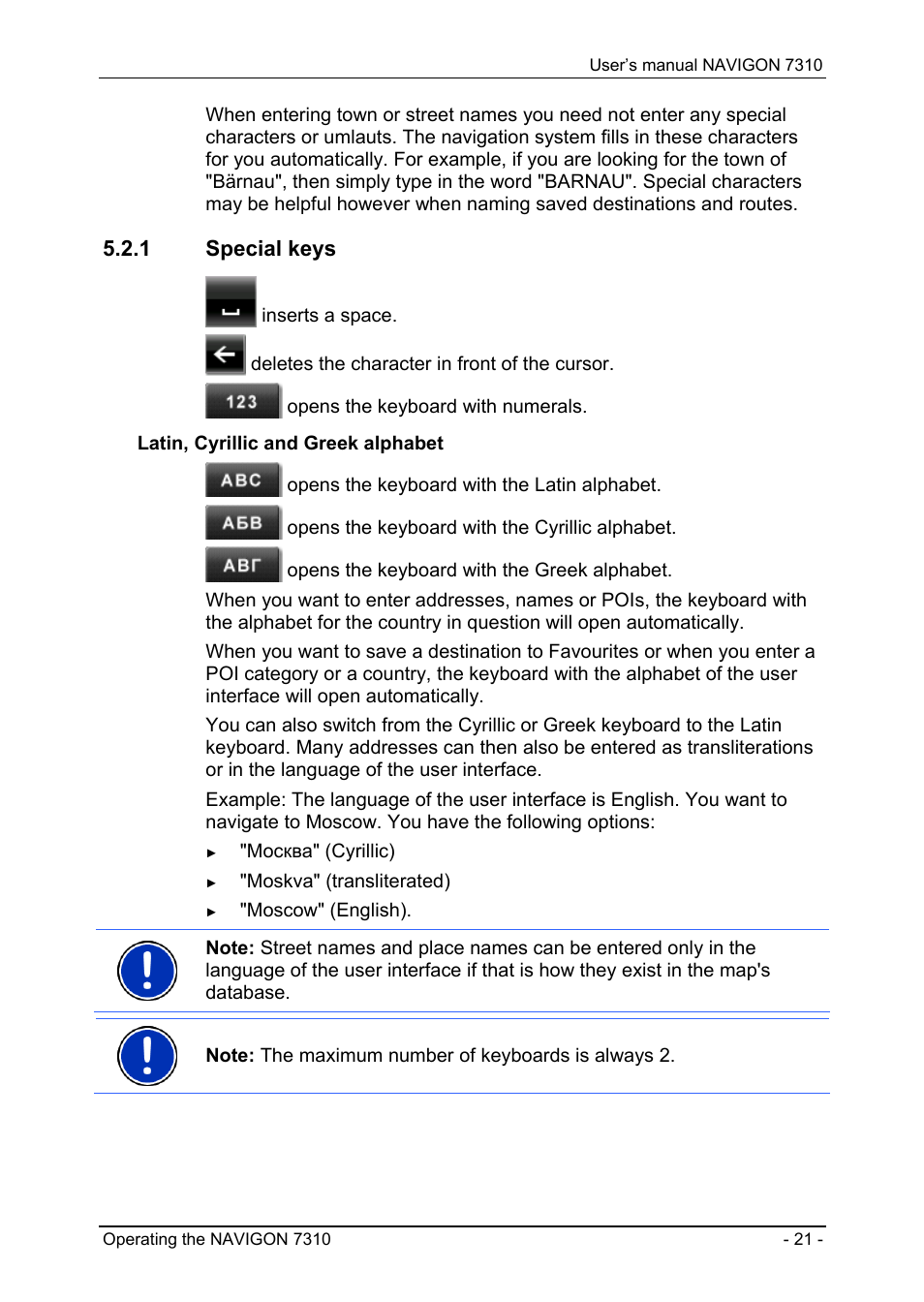 1 special keys, Special keys | Navigon 7310 User Manual | Page 21 / 79