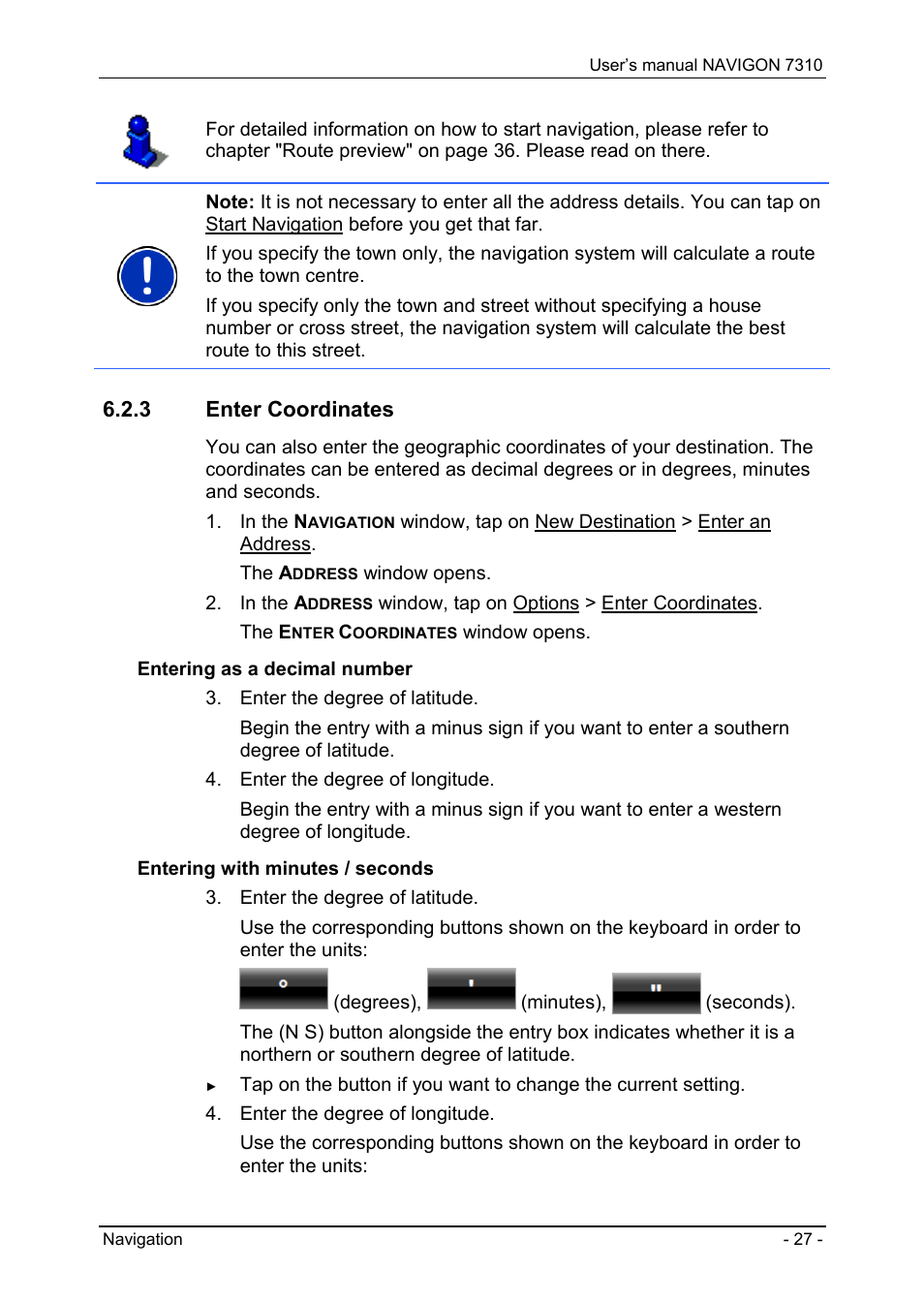 3 enter coordinates, Enter coordinates | Navigon 7310 User Manual | Page 27 / 79