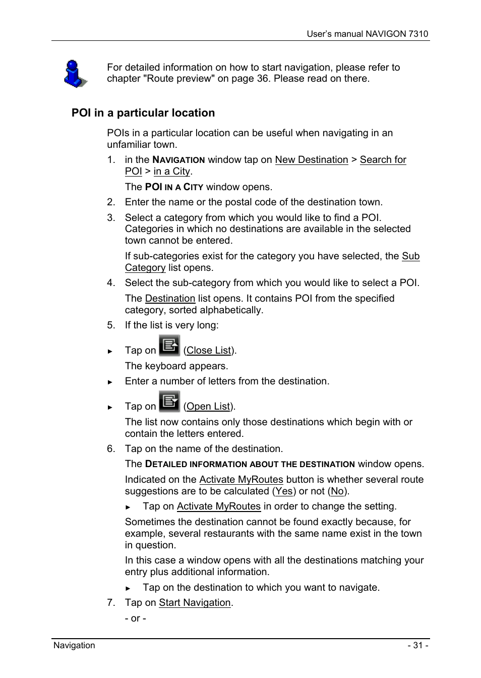 Poi in a particular location | Navigon 7310 User Manual | Page 31 / 79