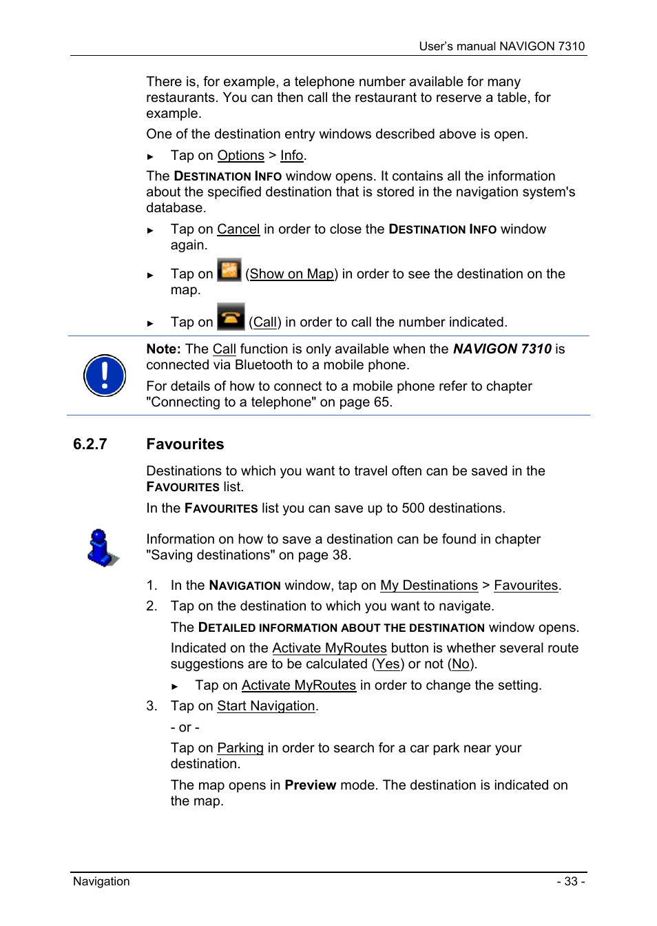 7 favourites, Favourites | Navigon 7310 User Manual | Page 33 / 79