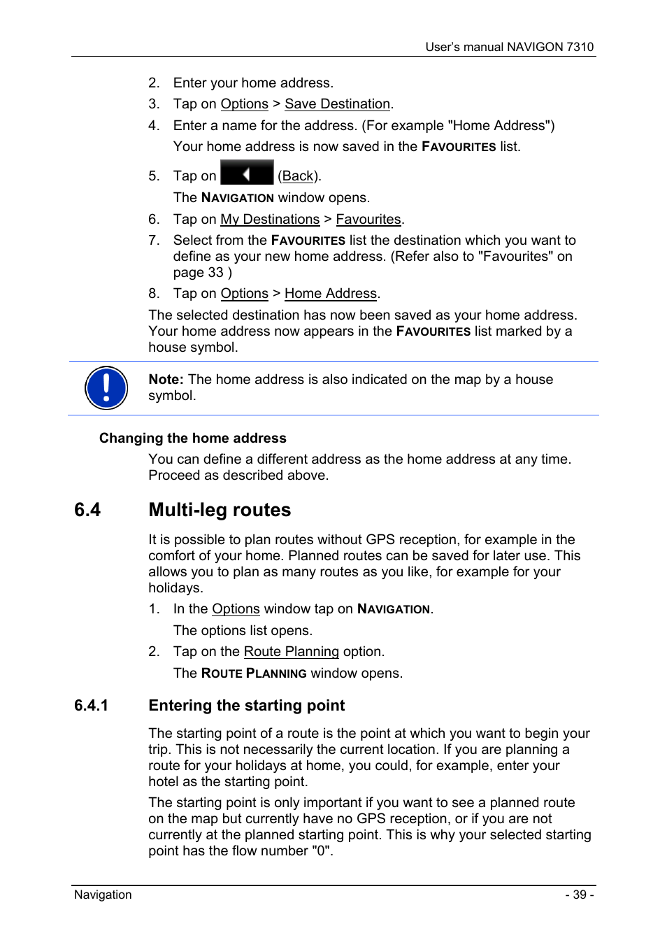 4 multi-leg routes, 1 entering the starting point, Multi-leg routes | Entering the starting point, Energy, The energy s | Navigon 7310 User Manual | Page 39 / 79