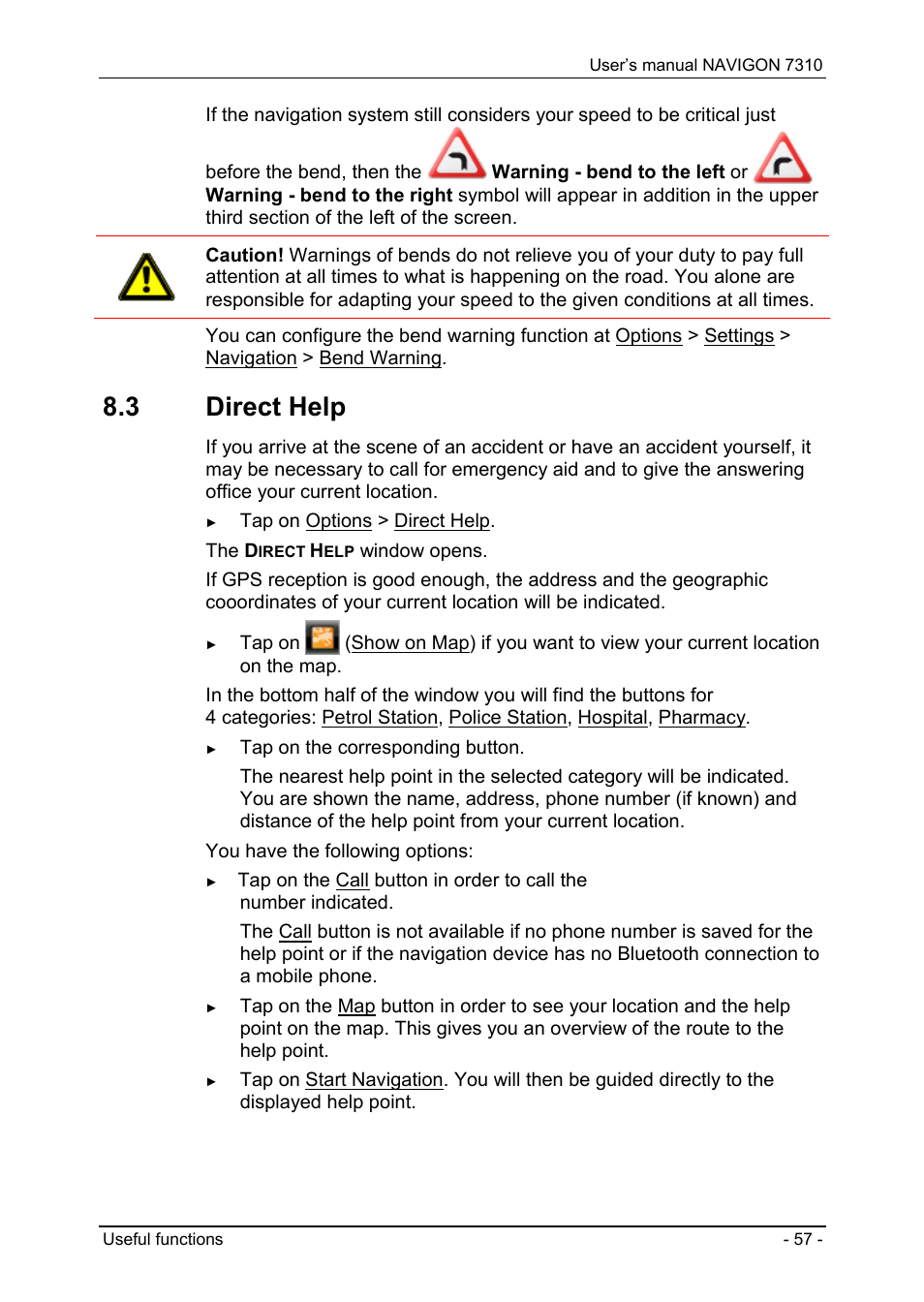 3 direct help, Direct help | Navigon 7310 User Manual | Page 57 / 79
