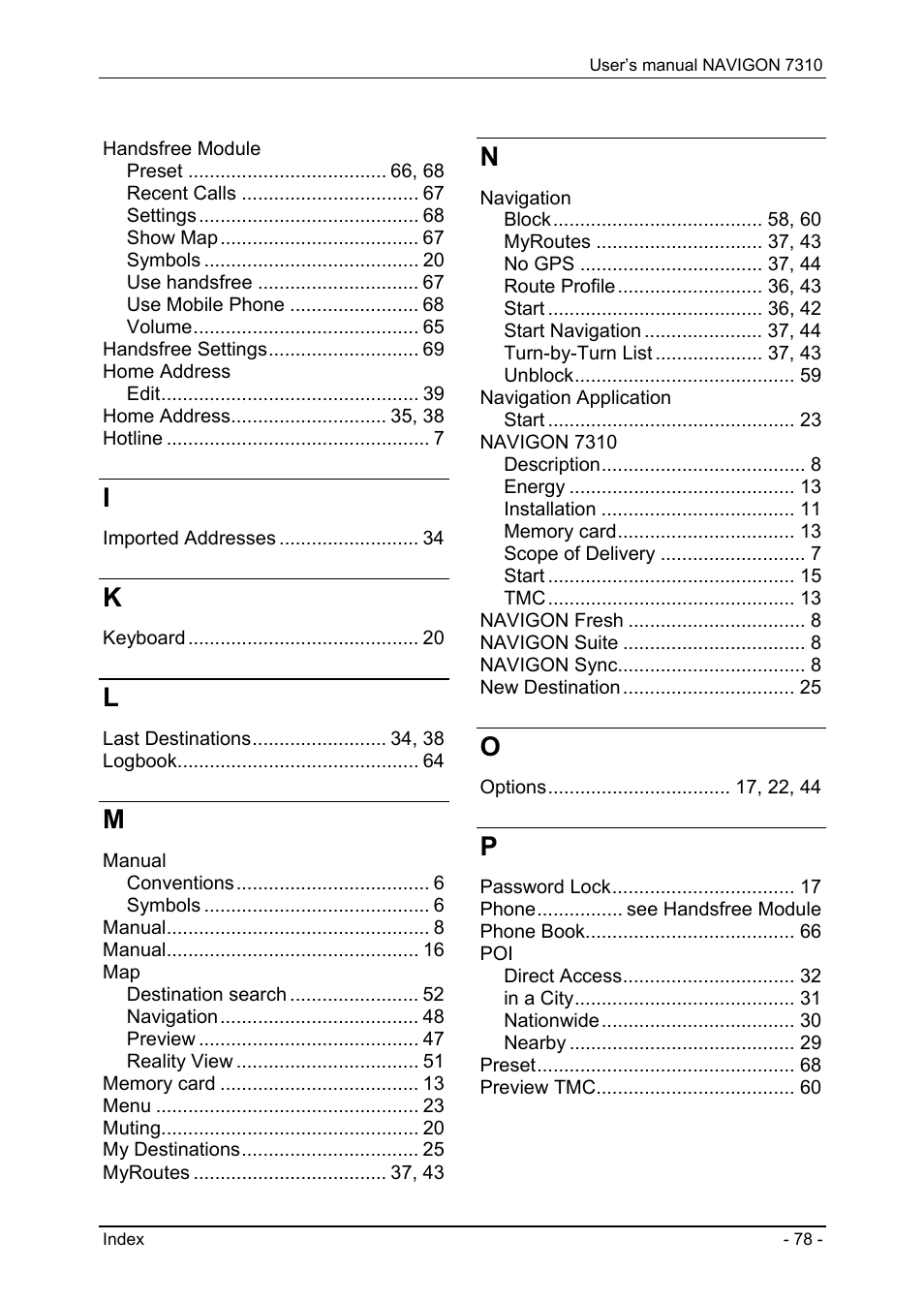 Navigon 7310 User Manual | Page 78 / 79