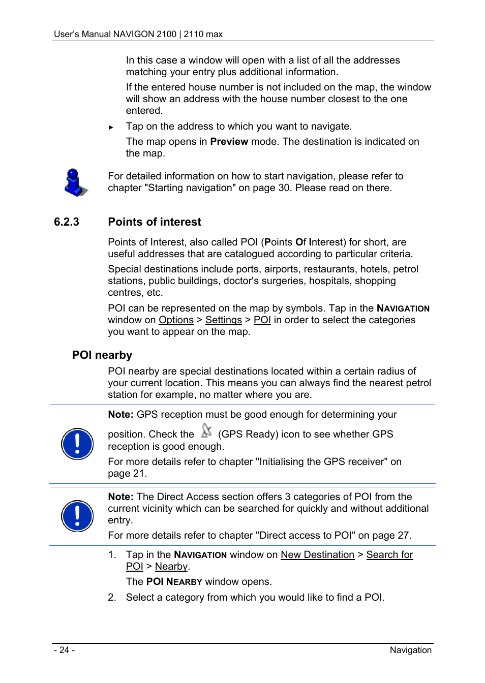 3 points of interest, Points of interest, Poi nearby | Navigon 2100 User Manual | Page 24 / 57