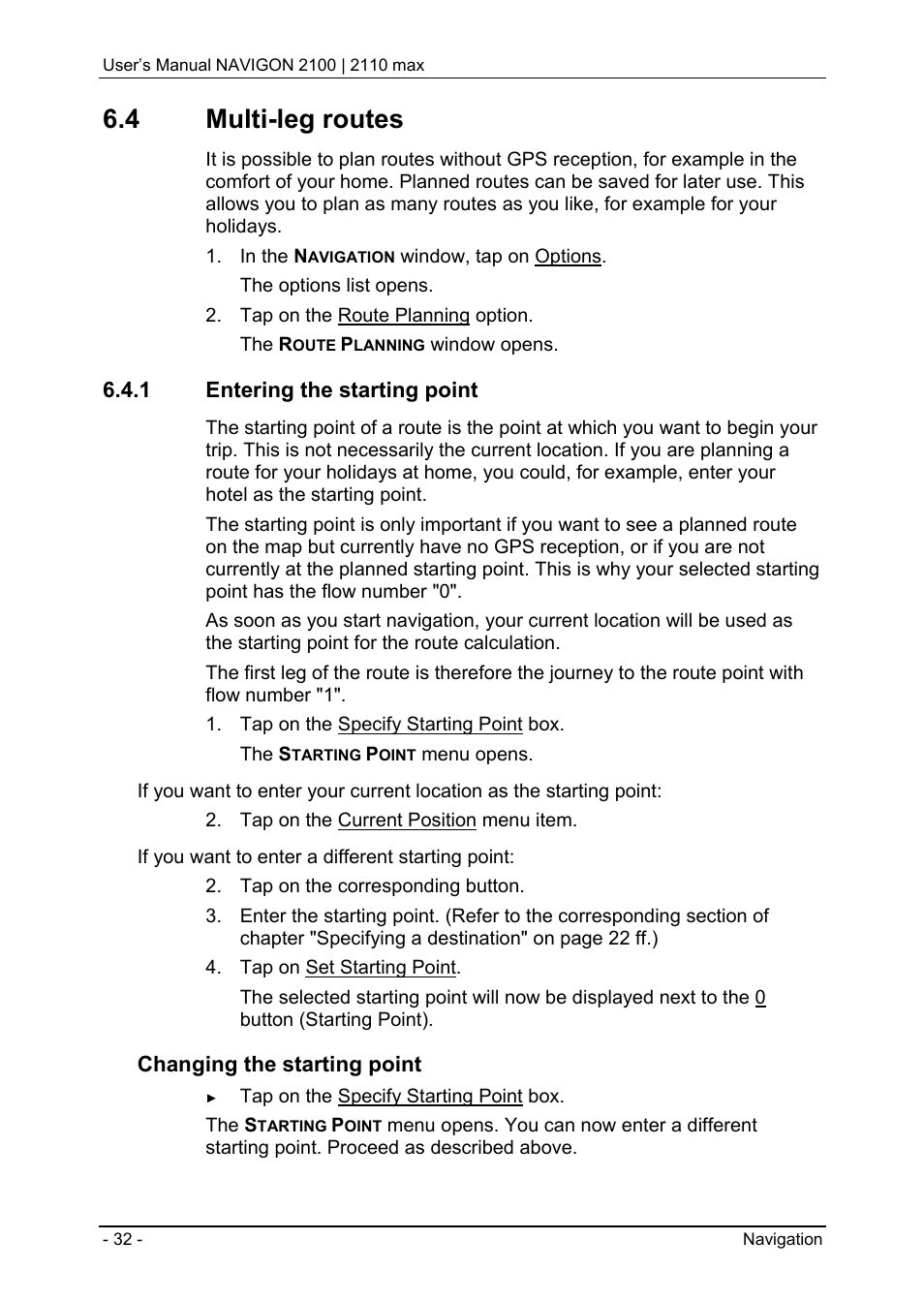 4 multi-leg routes, 1 entering the starting point, Multi-leg routes | Entering the starting point | Navigon 2100 User Manual | Page 32 / 57