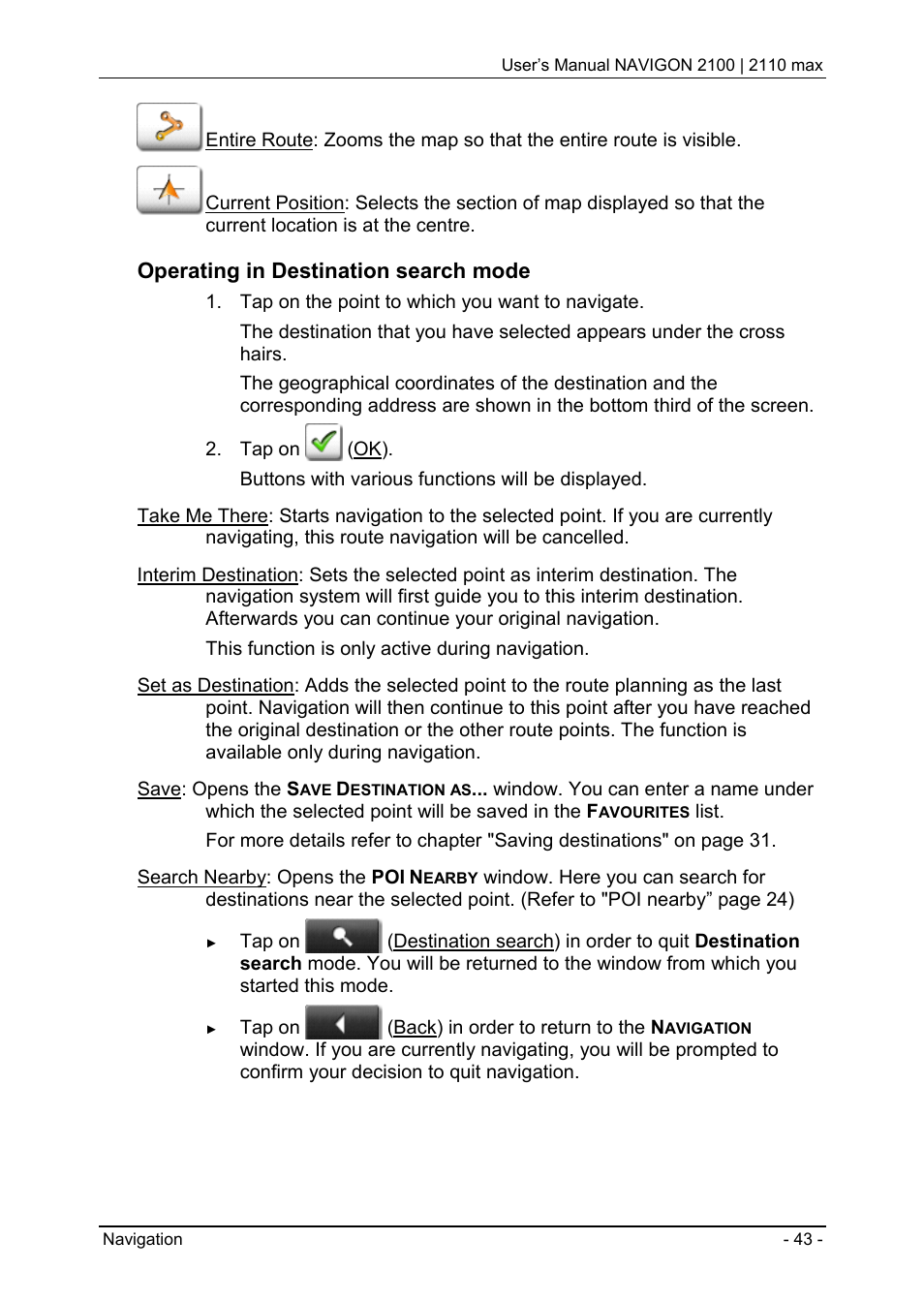Operating in destination search mode | Navigon 2100 User Manual | Page 43 / 57