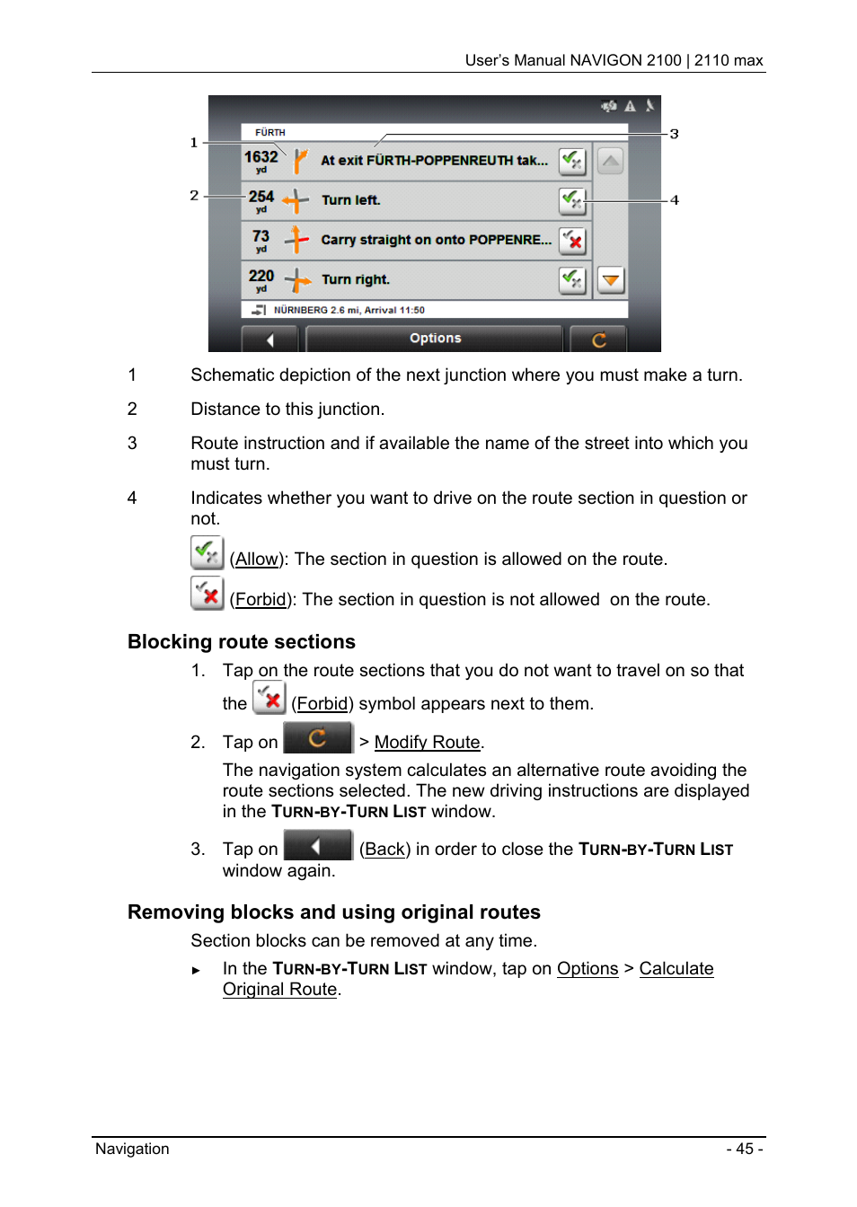 Removing blocks and using original routes | Navigon 2100 User Manual | Page 45 / 57