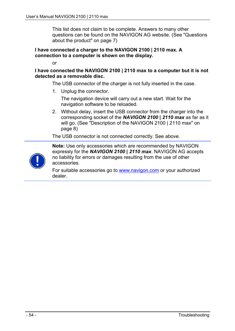 Navigon 2100 User Manual | Page 54 / 57
