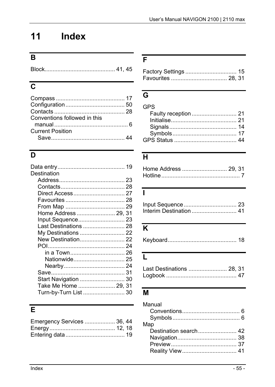 11 index, Index | Navigon 2100 User Manual | Page 55 / 57