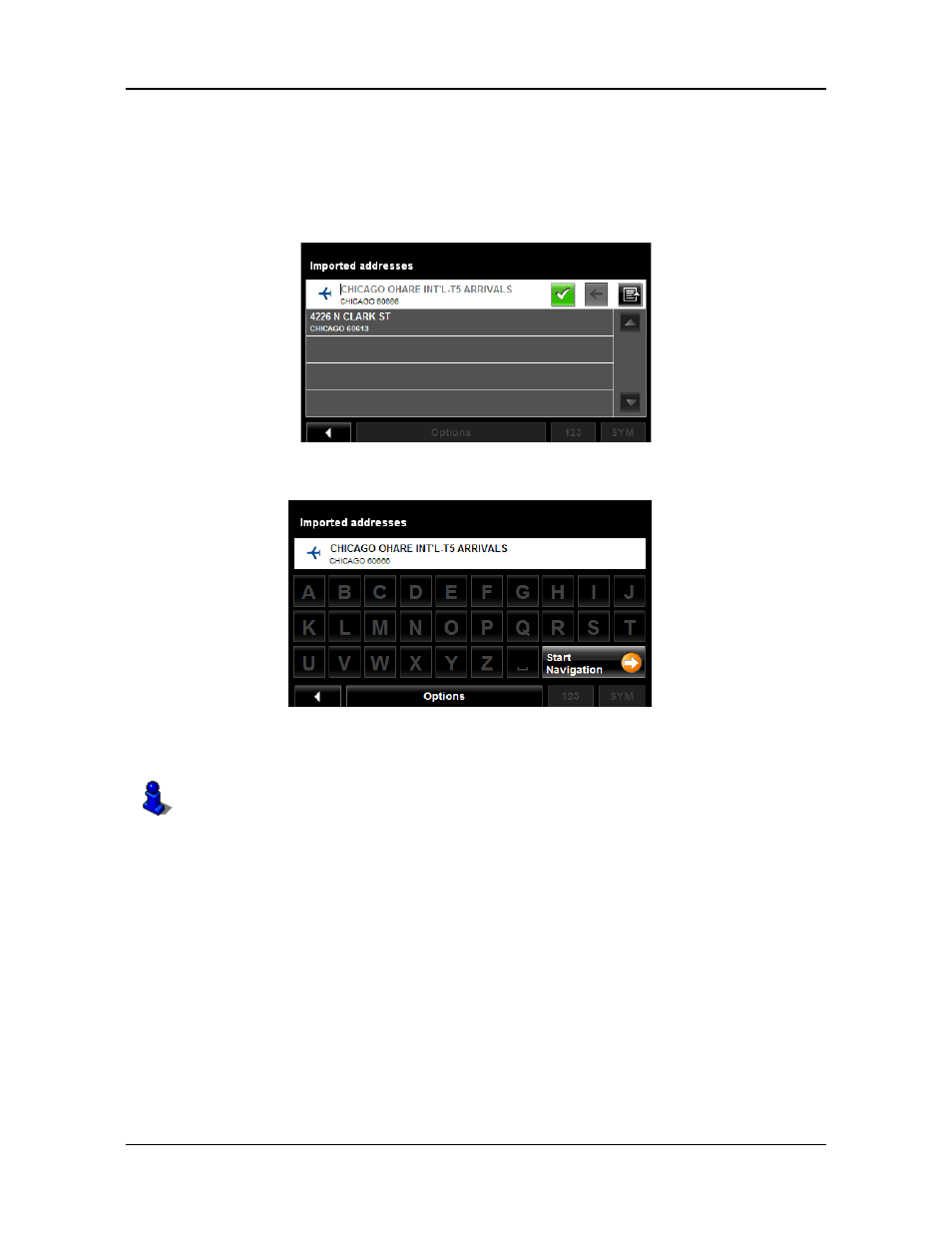 Selecting a destination imported from outlook | Navigon 7200T User Manual | Page 107 / 176