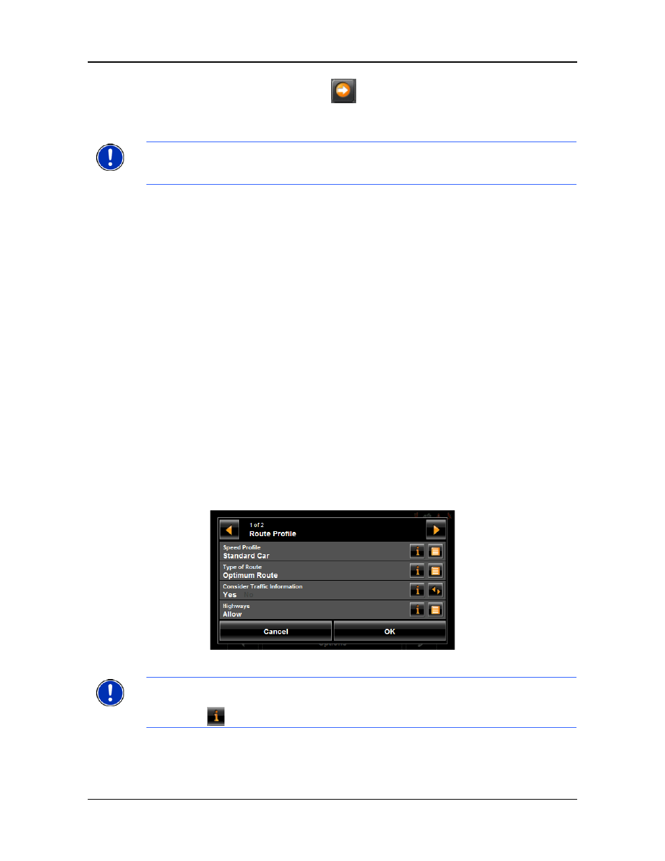 Remove an exit poi from your route, Viewing or changing the route profile | Navigon 7200T User Manual | Page 117 / 176