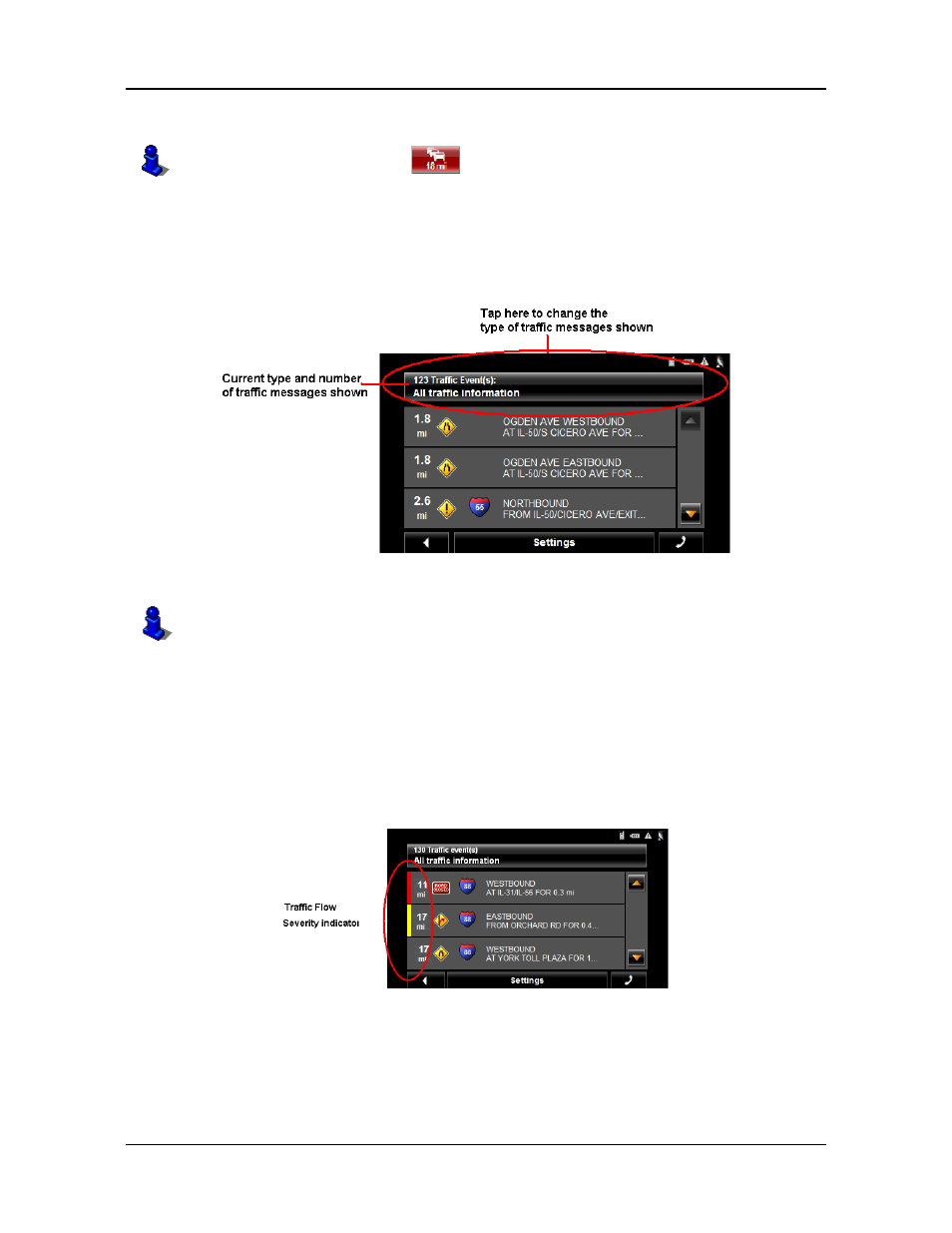 Traffic flow severity indicators | Navigon 7200T User Manual | Page 133 / 176