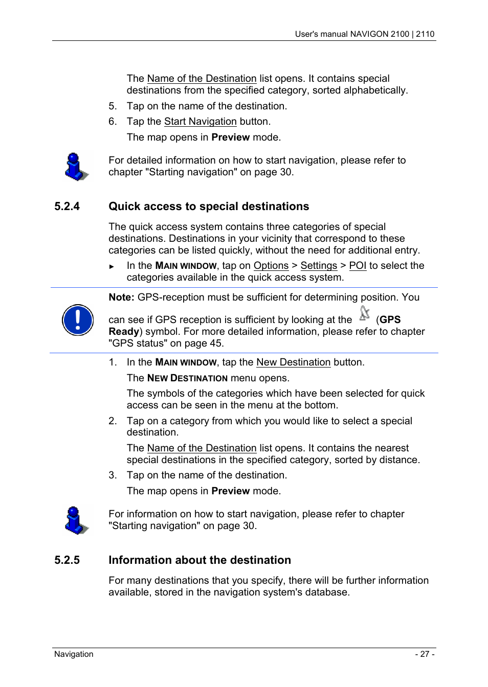4 quick access to special destinations, 5 information about the destination | Navigon PNA 2110 User Manual | Page 27 / 54