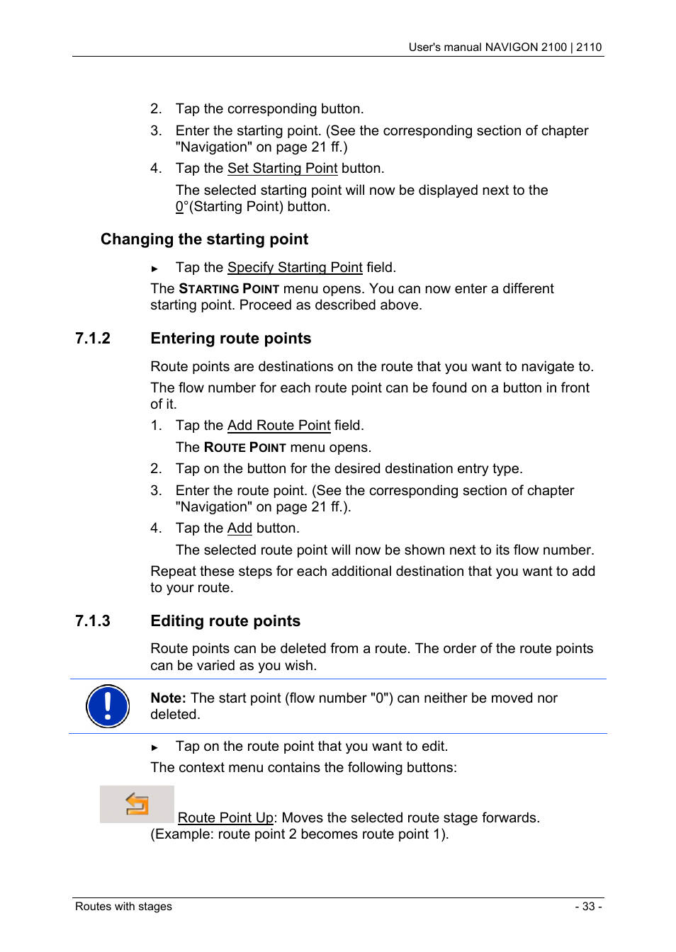 2 entering route points, 3 editing route points, Managing destinations | Saving a destination, Defining a destination as home address, Changing the starting point | Navigon PNA 2110 User Manual | Page 33 / 54