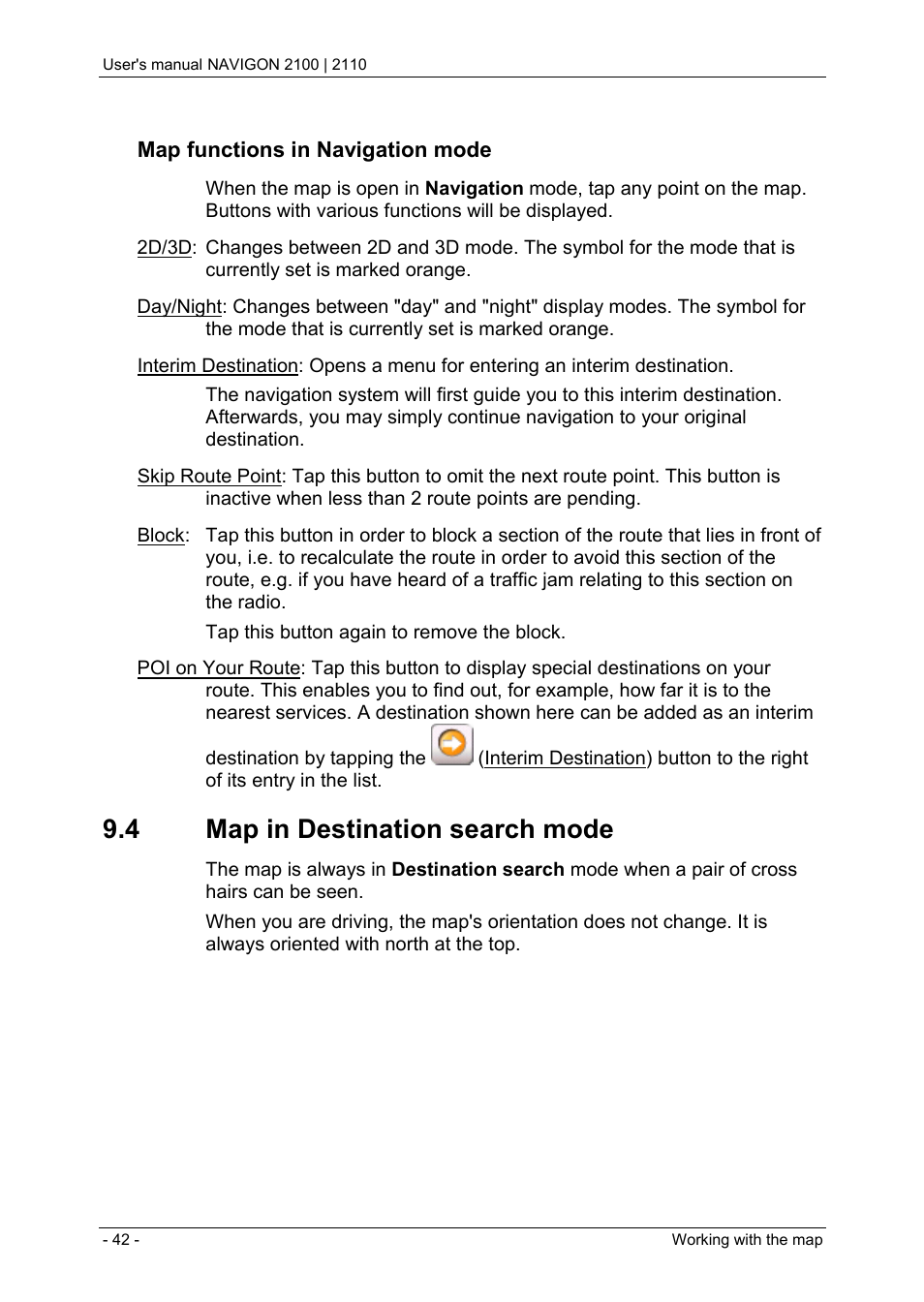 4 map in destination search mode, Map in destination search mode | Navigon PNA 2110 User Manual | Page 42 / 54