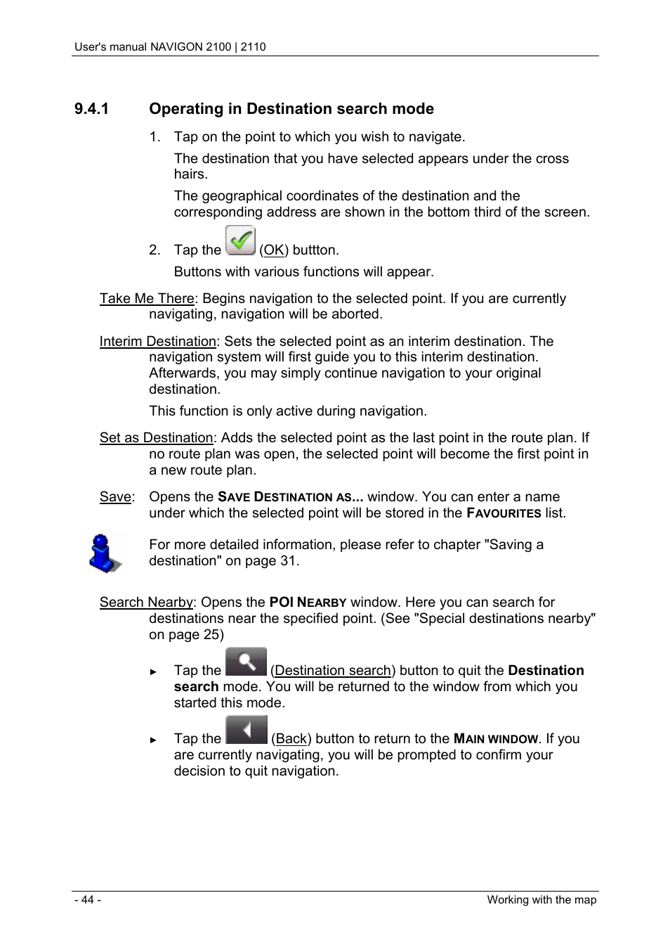 1 operating in destination search mode | Navigon PNA 2110 User Manual | Page 44 / 54