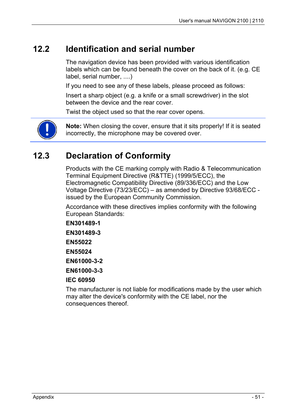 2 identification and serial number, 3 declaration of conformity, Logbook | Navigon PNA 2110 User Manual | Page 51 / 54