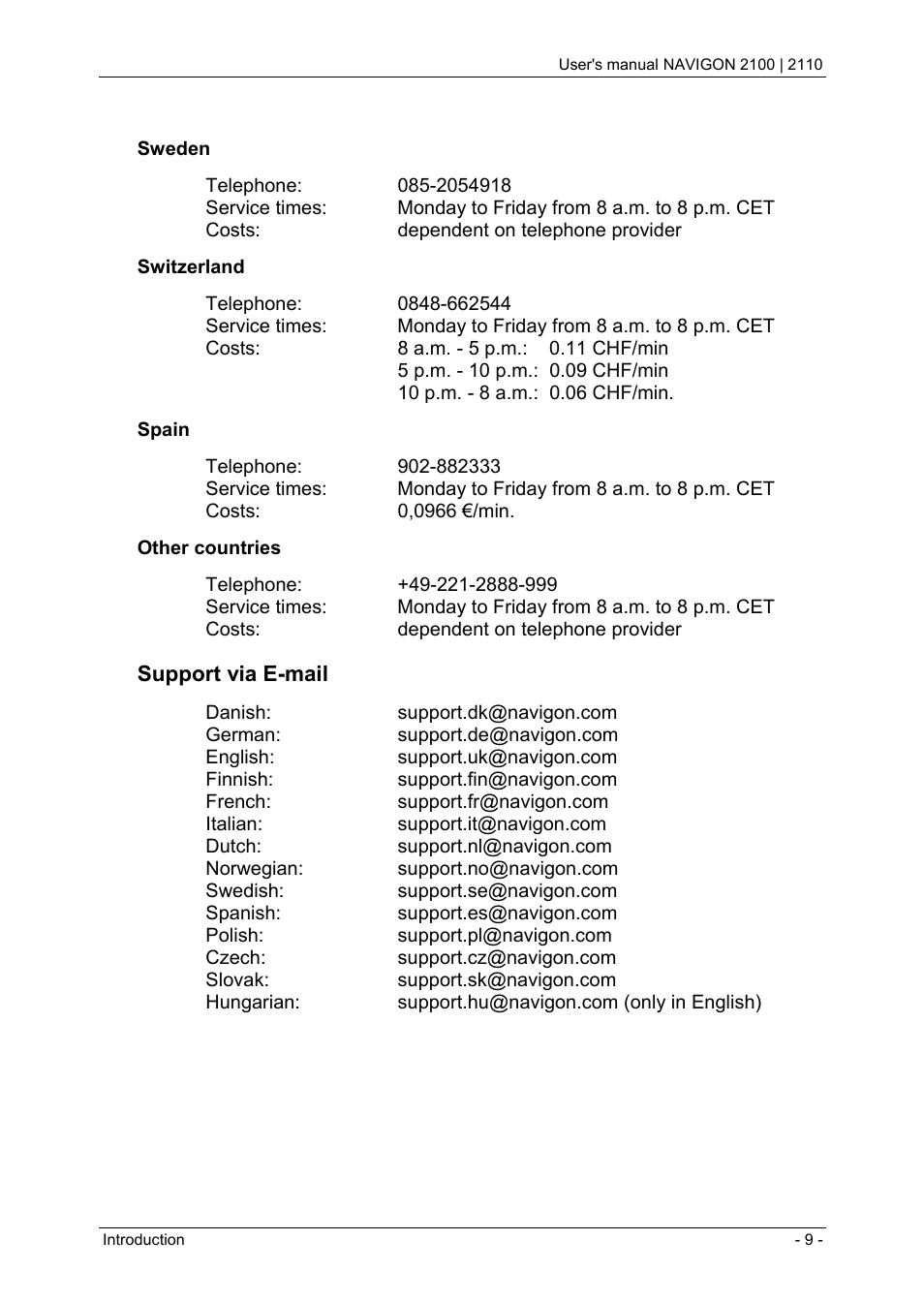 Navigon PNA 2110 User Manual | Page 9 / 54