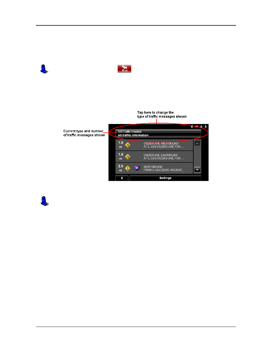 Specify the type of traffic messages to display | Navigon PNA 2100 max User Manual | Page 119 / 144
