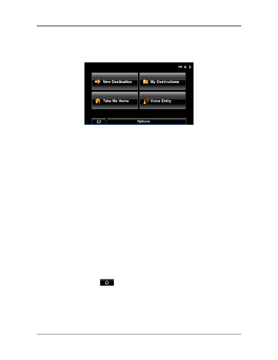 The main window, New destination, My destinations | Take me home, Show map, The standby button | Navigon PNA 2100 max User Manual | Page 38 / 144