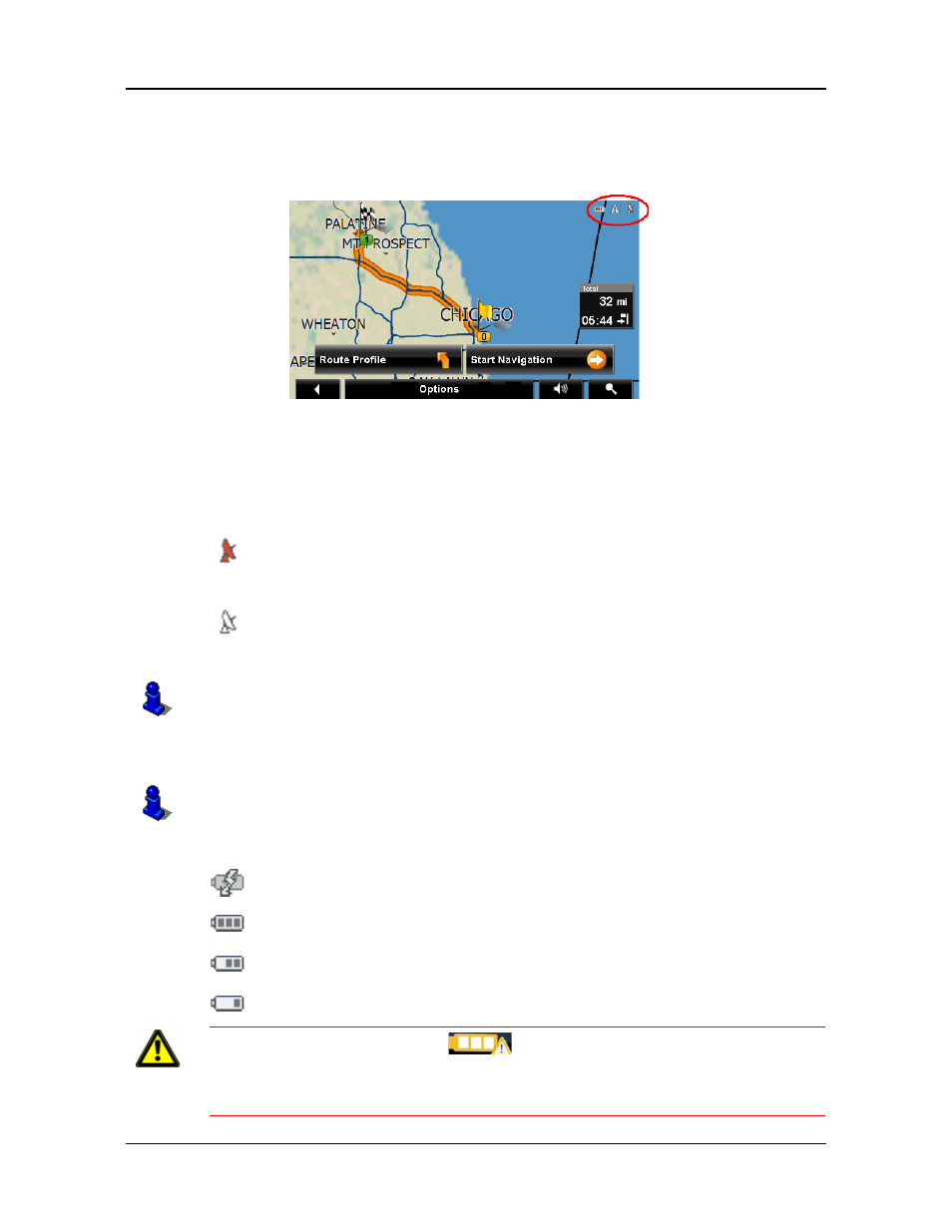 Viewing device status, Power, Gps power | Navigon PNA 2100 max User Manual | Page 43 / 144