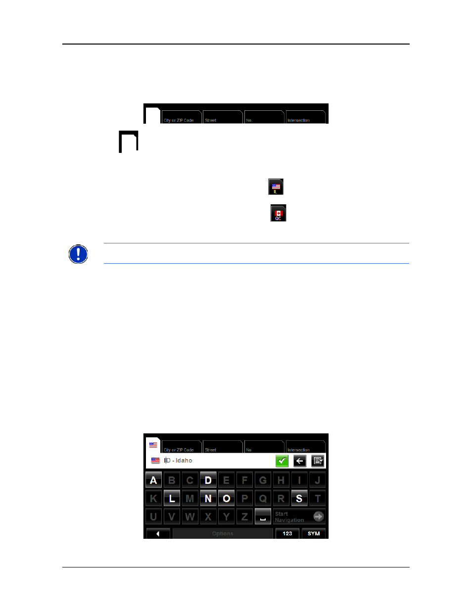 The search area tab, Search areas, Selecting a search area using the keyboard | Navigon PNA 2100 max User Manual | Page 56 / 144