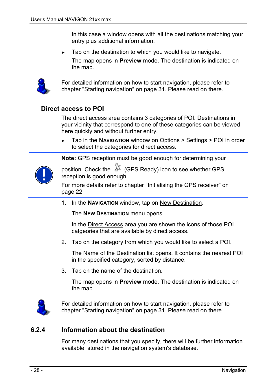 4 information about the destination, Direct access to poi" on, Direct access to poi | Navigon 21xx max User Manual | Page 28 / 66