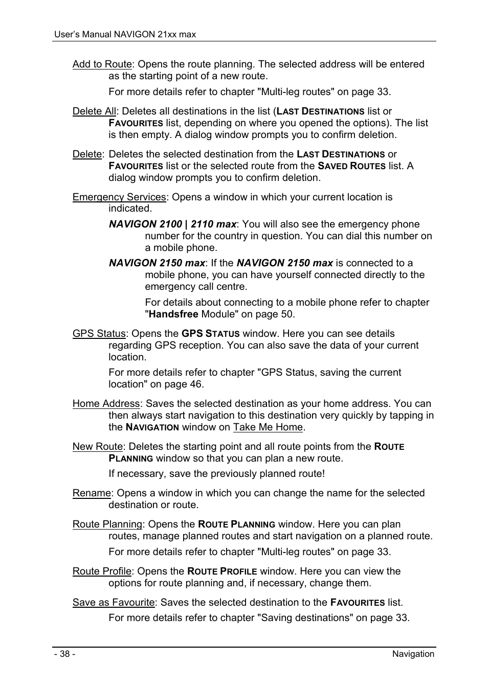 Calculating and displaying routes, Simulating routes, Starting navigation | Navigon 21xx max User Manual | Page 38 / 66