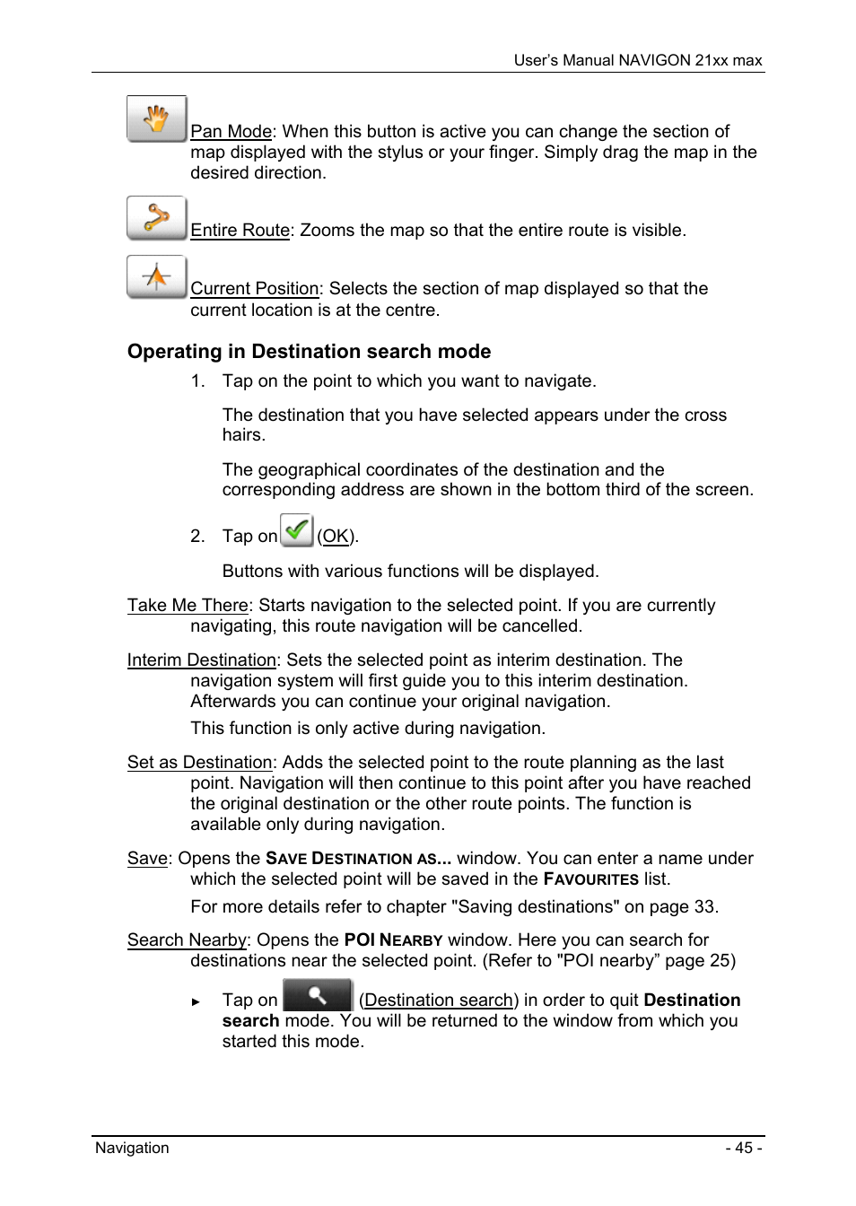 Reality view pro, Operating in destination search mode | Navigon 21xx max User Manual | Page 45 / 66