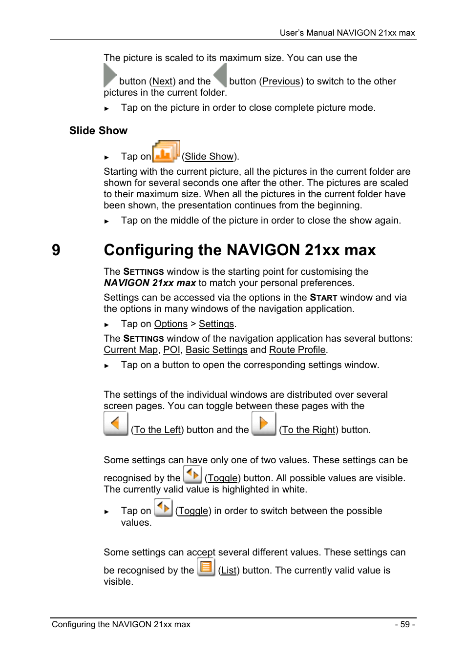 9 configuring the navigon 21xx max, Connection with mobile phone, Configuring the navigon 21xx max" o | Configuring the navigon 21xx max, 9configuring the navigon 21xx max, Slide show | Navigon 21xx max User Manual | Page 59 / 66