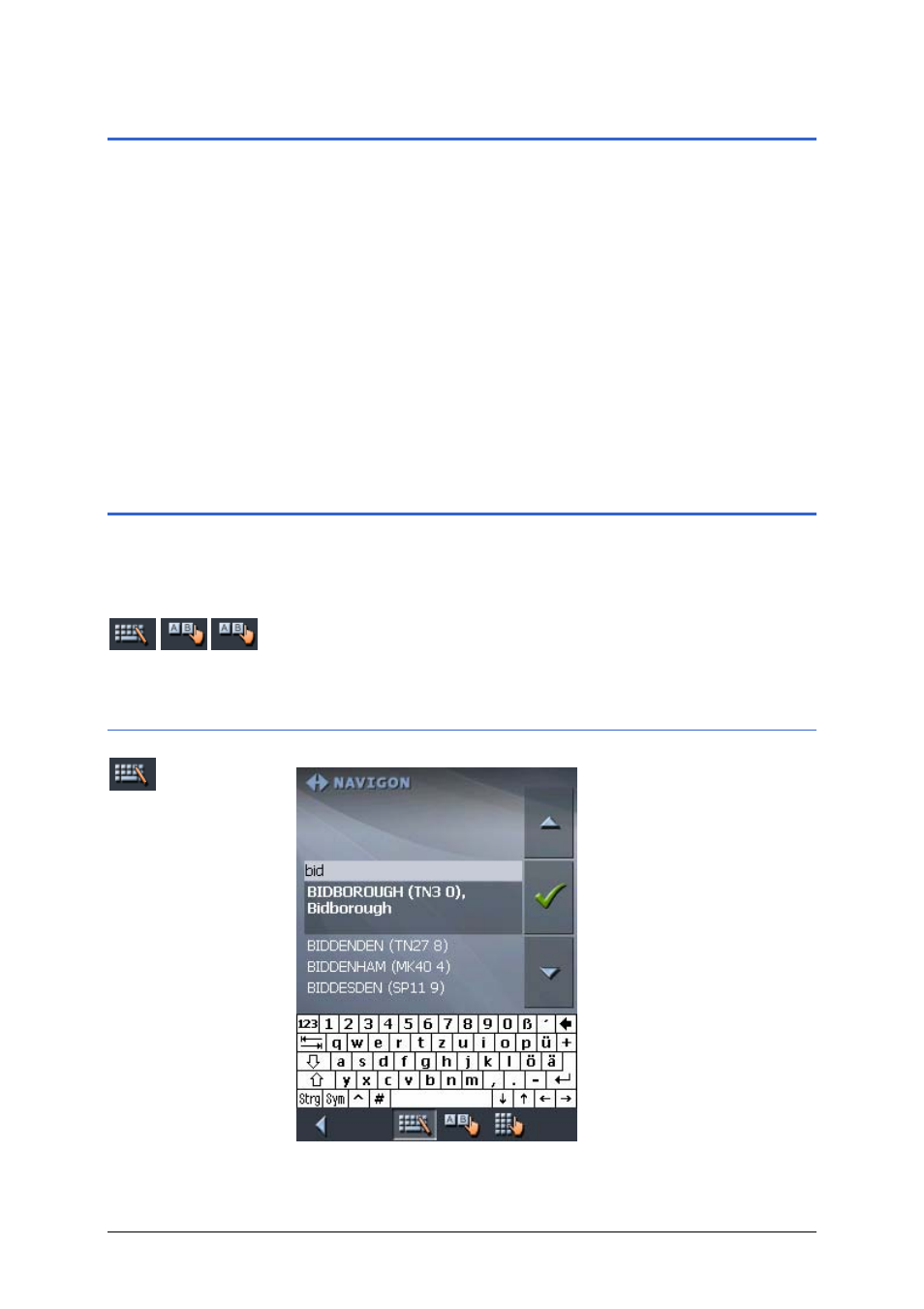 Hardware keys, Software keyboard, Standard keyboard | 1 hardware keys, 2 software keyboard, Standard, Keyboard, 1 standard keyboard | Navigon MobileNavigator 5 User Manual | Page 22 / 131