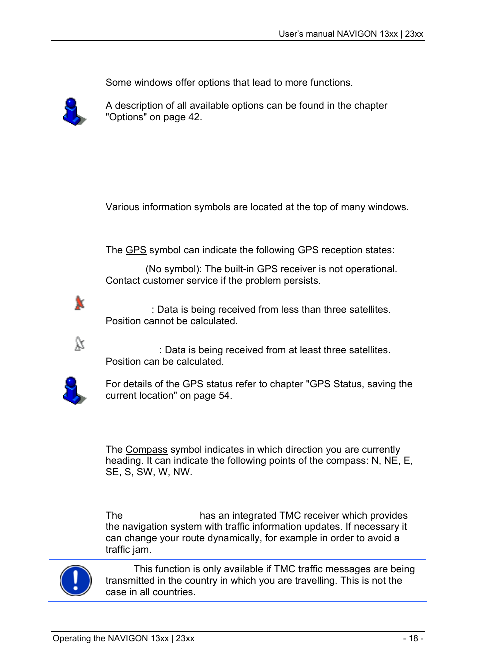 1 options, 4 operating the navigon 13xx | 23xx, 1 information | Options, Operating the navigon 13xx | 23xx, Information | Navigon 13xx User Manual | Page 18 / 67
