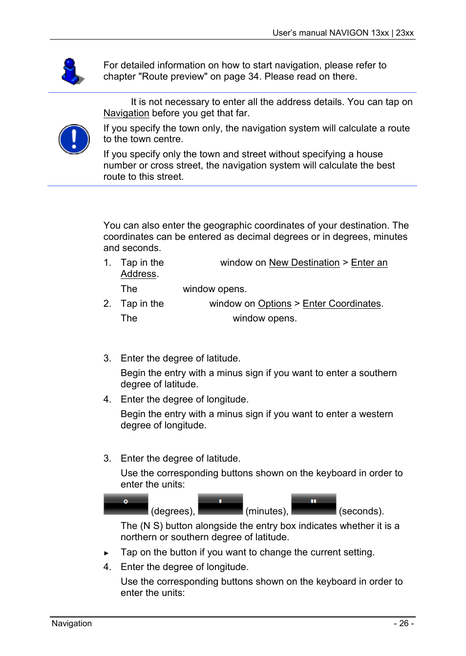 3 enter coordinates, Enter coordinates | Navigon 13xx User Manual | Page 26 / 67