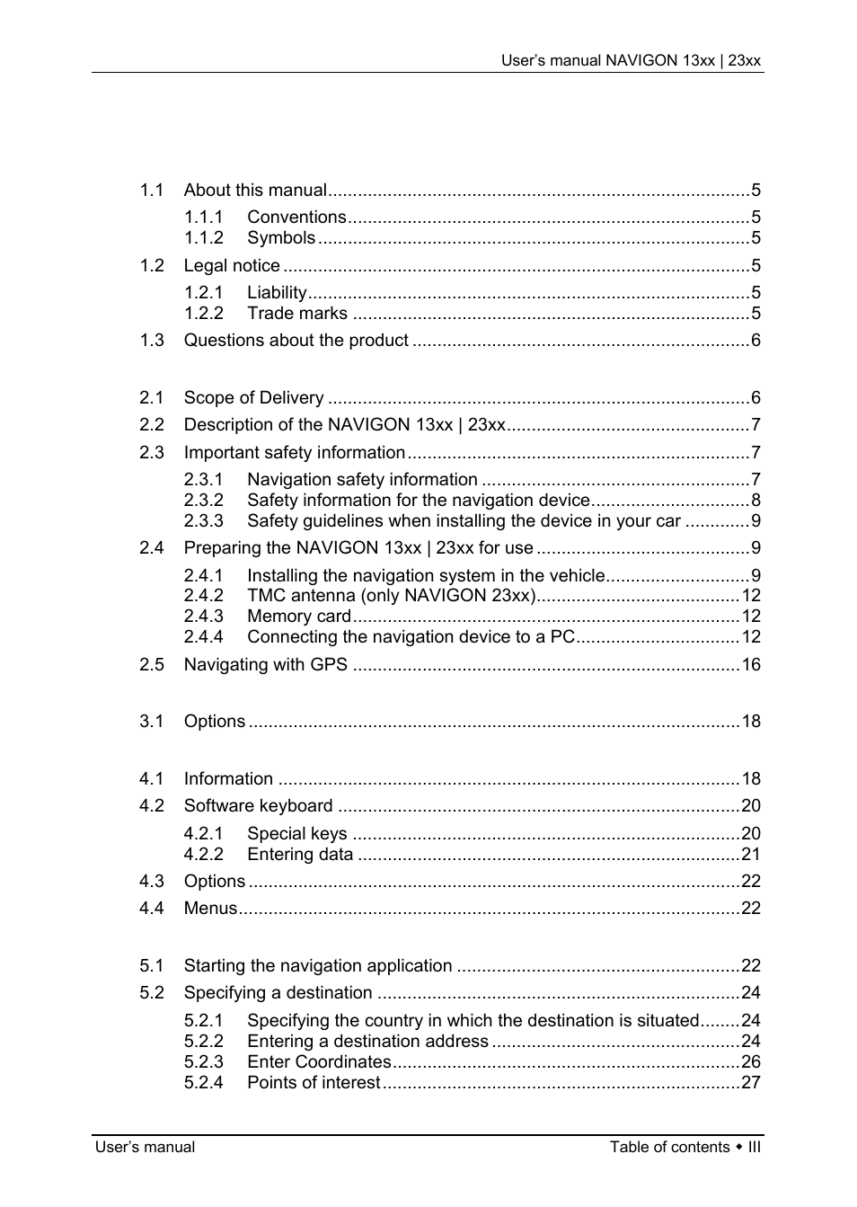 Navigon 13xx User Manual | Page 3 / 67