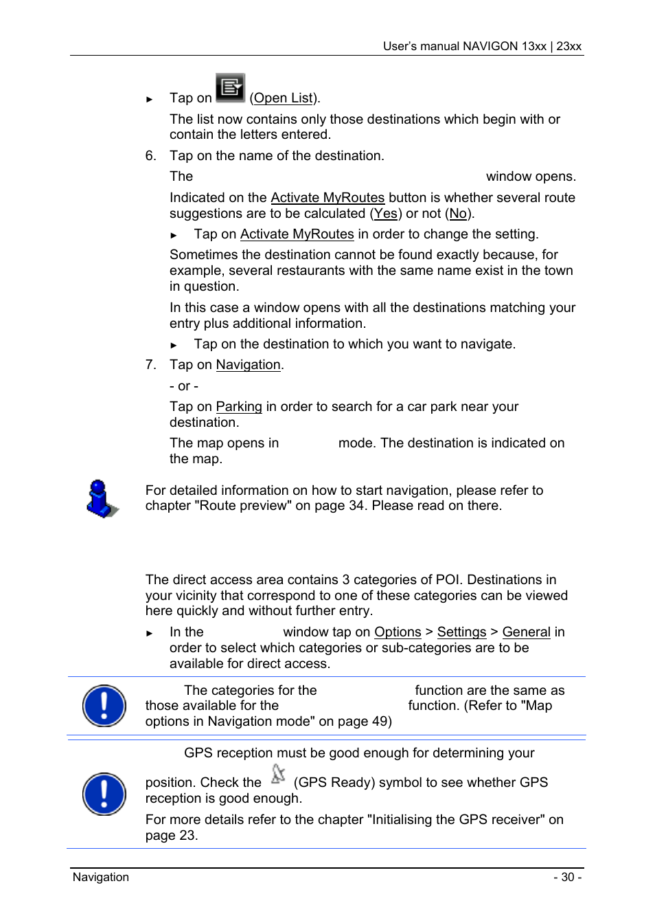 Er "direct access to poi" o, Direct access to poi | Navigon 13xx User Manual | Page 30 / 67